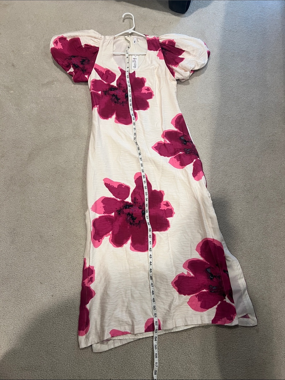 White Midi Dress with Bold Magenta Floral Print - Picture 6 of 6